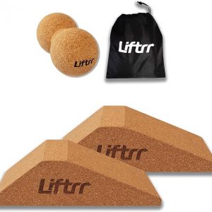 Liftrr Squat Wedge Block Set Portable Non - Slip Cork Slant Boards with Peanut Massage Roller and Gym Bag for Elevated Heel Squats Deadlifts Calf Raises