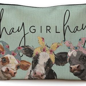 NEGIGA Cow Print Stuff, Cow Makeup Bag, Cow Gifts, Western Makeup Bag, Makeup Bags For Women, Cow Print(Green Cosmetic Bag)