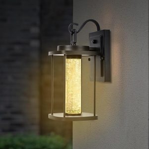 UIRLINXUAN Outdoor Wall Light Fixtures, 14" LED Porch Lights with Crystal Bubble Glass, 10W 3000K Black Exterior Wall Lantern, Waterproof Wall Mounted Light Sconce for Patio, Porch, Garage (1 Pack)