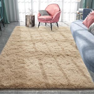 Pacapet Fluffy Area Rugs, Grey Shag Rug for Bedroom, Plush Furry Rugs for Living Room, Fuzzy Carpet for Kid's Room, Nursery, Home Decor, 4 x 5. 9 Feet